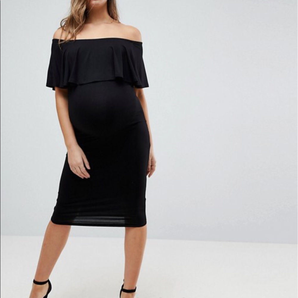 New ASOS Maternity Midi Off shoulder Dress Ruffle - Picture 3 of 4